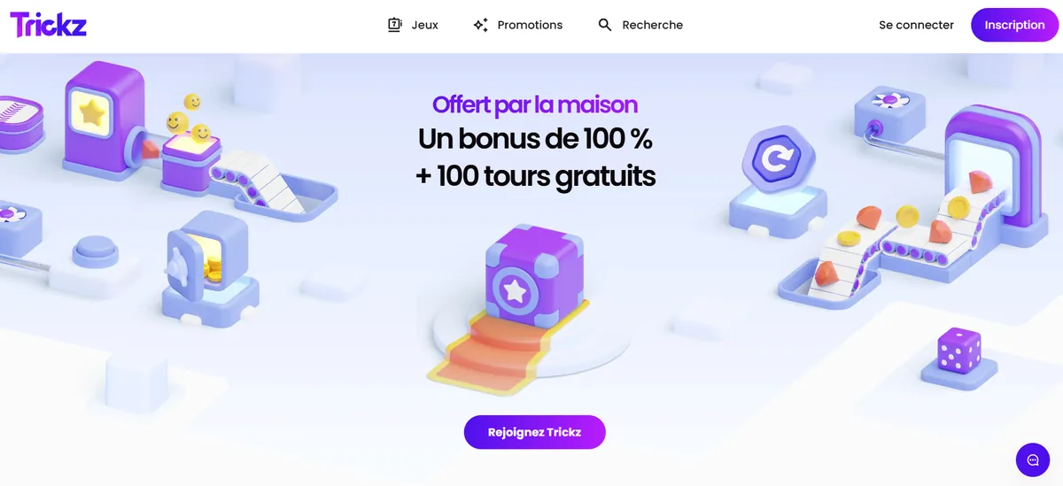 Page d'accueil de Trickz, casino bitcoin en ligne