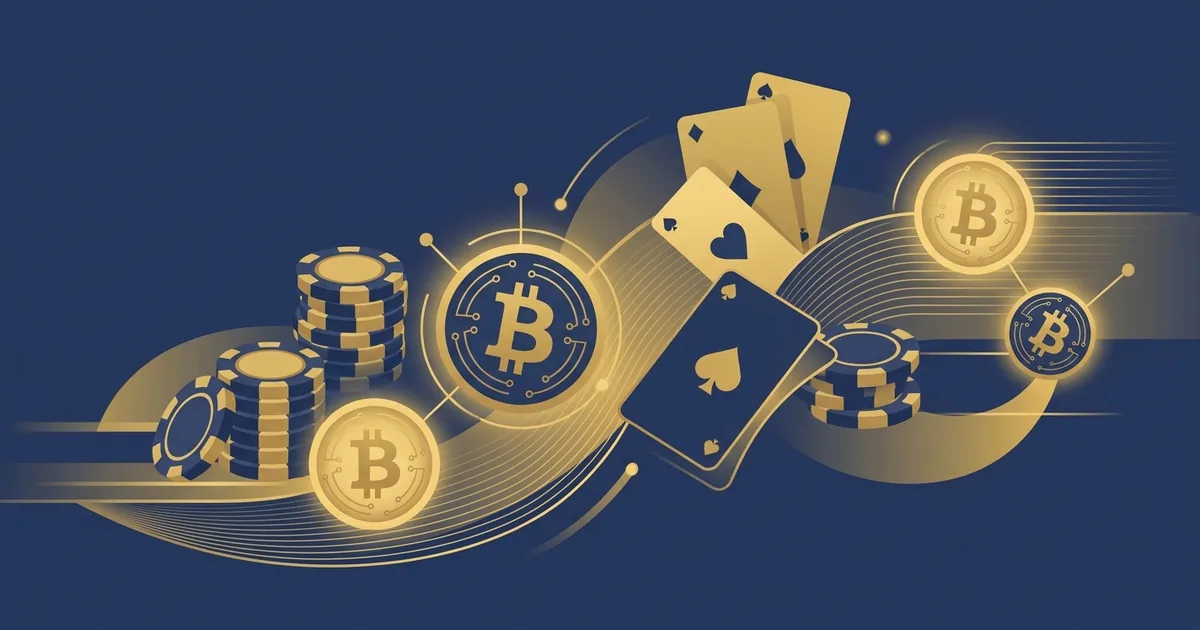 Illustration représentant des jetons de casino, des cartes et des pièces de crypto-monnaie